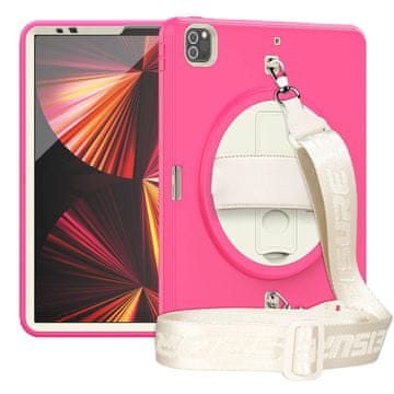 Nikcorp Vzdržljiv zaščitni etui za iPad Pro 11" (3/2/1) z vrtljivim stojalom, ročajem in ramenskim pasom, roza barve