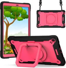 Nikcorp Vzdržljiv zaščitni ovitek za iPad 7/8 10.2" z vrtljivim stojalom, ročajem in ramenskim pasom, roza barve