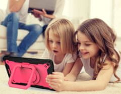 Nikcorp Vzdržljiv zaščitni ovitek za iPad 7/8 10.2" z vrtljivim stojalom, ročajem in ramenskim pasom, roza barve