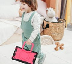 Nikcorp Vzdržljiv zaščitni ovitek za iPad 7/8 10.2" z vrtljivim stojalom, ročajem in ramenskim pasom, roza barve