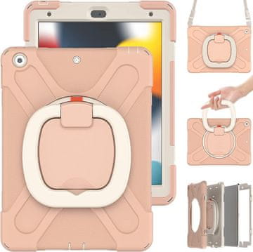 Nikcorp Vzdržljiv zaščitni etui za Amazon Fire HD 10 Plus, 360° vrtljivo stojalo, ročaj in ramenski pas, roza barve