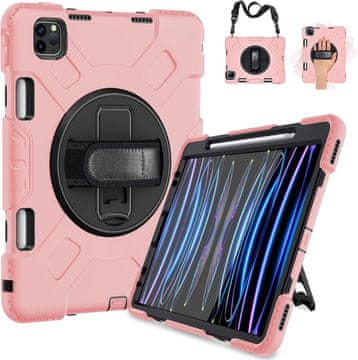 Nikcorp Vzdržljiv zaščitni etui za iPad Pro 11 (2018-2021) z vrtljivim stojalom in držalom za pisalo, roza