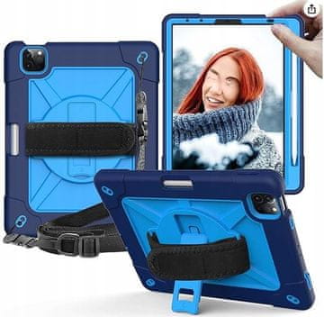 Nikcorp Vzdržljiv zaščitni etui za iPad Air 5/4 in Pro 11 z vrtljivim stojalom, ročajem in ramenskim pasom, mornarsko moder