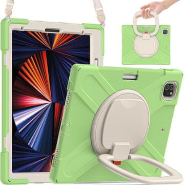 Nikcorp Vzdržljiv zaščitni etui za iPad Pro 12.9" s 360° vrtljivim stojalom, ročajem in prostorom za pisalo, zelen