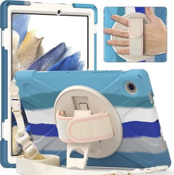 Nikcorp Vzdržljiv zaščitni etui za Samsung Tab S8+/S7 FE/S7+ 12.4" z vrtljivim stojalom, ročajem in ramenskim pasom, moder
