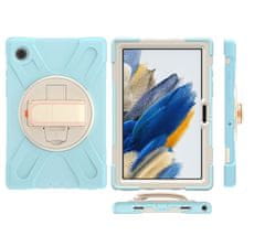 Nikcorp Vzdržljiv zaščitni ovitek za Samsung Galaxy Tab A8 10.5 z vrtljivim stojalom, ročajem in snemljivim ramenskim pasom, moder