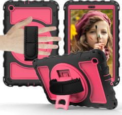 Nikcorp Vzdržljiv zaščitni ovitek za iPad 9.7 (6/5 gen) z vrtljivim stojalom, ročajem in ramenskim pasom, roza barve