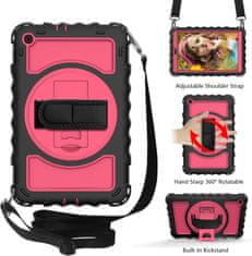Nikcorp Vzdržljiv zaščitni ovitek za iPad 9.7 (6/5 gen) z vrtljivim stojalom, ročajem in ramenskim pasom, roza barve