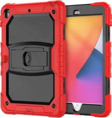 Nikcorp Vzdržljiv rdeč ovitek za iPad 7/8/9 10.2" s stojalom, ročajem, prostorom za pisalo in snemljivim ramenskim pasom