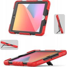Nikcorp Vzdržljiv rdeč ovitek za iPad 7/8/9 10.2" s stojalom, ročajem, prostorom za pisalo in snemljivim ramenskim pasom