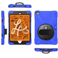 Nikcorp Vzdržljiv zaščitni ovitek za iPad Mini 4/5, 360° vrtljivo stojalo, ročaj in ramenski pas, moder