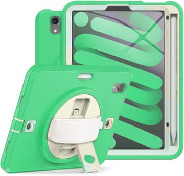 Nikcorp Vzdržljiv zaščitni ovitek za iPad Mini 6 8.3 z vrtljivim stojalom, ročajem in naramnim pasom, zelen