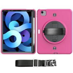 Nikcorp Vzdržljiv zaščitni ovitek za iPad 9.7 (6/5 gen) z vrtljivim stojalom, ročajem in ramenskim pasom, roza barve