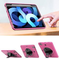 Nikcorp Vzdržljiv zaščitni ovitek za iPad 9.7 (6/5 gen) z vrtljivim stojalom, ročajem in ramenskim pasom, roza barve