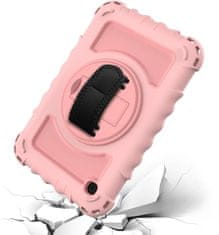 Nikcorp Vzdržljiv zaščitni ovitek za Samsung Galaxy Tab A 8.4 z vrtljivim stojalom, ročajem in ramenskim pasom, roza barve