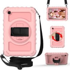 Nikcorp Vzdržljiv zaščitni ovitek za Samsung Galaxy Tab A 8.4 z vrtljivim stojalom, ročajem in ramenskim pasom, roza barve