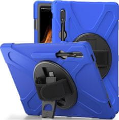 Nikcorp Vzdržljiv zaščitni ovitek za Samsung Galaxy Tab S8/S7 Plus, 360° vrtljivo stojalo, ročaj in ramenski pas, moder