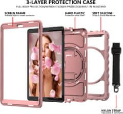 Nikcorp Vzdržljiv zaščitni ovitek za Samsung Galaxy Tab A 8.4 z vrtljivim stojalom, ročajem in ramenskim pasom, roza barve