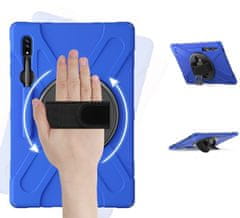 Nikcorp Vzdržljiv zaščitni ovitek za Samsung Galaxy Tab S8/S7 Plus, 360° vrtljivo stojalo, ročaj in ramenski pas, moder