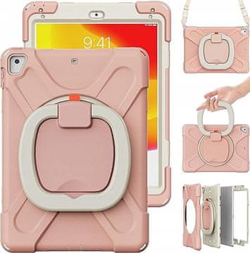 Nikcorp Oklepni etui za iPad Air 2/Air/Pro 9.7" z vrtljivim stojalom in ročajem, troslojna zaščita, roza barva