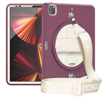 Nikcorp Vzdržljiv zaščitni etui za iPad Pro 11/Air 5/4 z vrtljivim stojalom, ročajem in ramenskim pasom, bordo rdeč