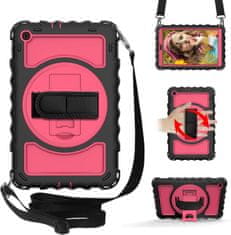 Nikcorp Vzdržljiv zaščitni ovitek za iPad 10.2 (9/8/7 gen) z vrtljivim stojalom, ročajem in ramenskim pasom, roza barve