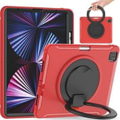 Nikcorp Vzdržljiv rdeč ovitek za iPad Pro 12.9 z vrtljivim stojalom, držalom za pisalo in ročajem za nošenje