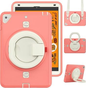 Nikcorp Oklepni etui za iPad Mini 5/4 7.9" s 360° vrtljivim stojalom in ročajem, troslojna zaščita, roza barva