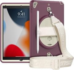 Nikcorp Vzdržljiv zaščitni ovitek za iPad Mini 5/4 7.9" z vrtljivim stojalom, ročajem in ramenskim pasom, vijoličen