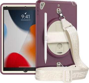 Nikcorp Vzdržljiv zaščitni ovitek za iPad Mini 5/4 7.9" z vrtljivim stojalom, ročajem in ramenskim pasom, vijoličen