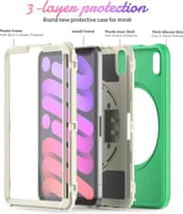 Nikcorp Vzdržljiv zaščitni ovitek za iPad Mini 6 8.3 z vrtljivim stojalom, ročajem in naramnim pasom, zelen