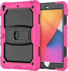 Nikcorp Vzdržljiv zaščitni ovitek za iPad Mini 5/4 7.9" z vrtljivim stojalom, ročajem in ramenskim pasom, roza barve