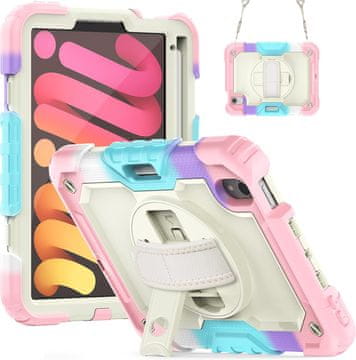 Nikcorp Vzdržljiv zaščitni etui za iPad Mini 6 8.3 z vrtljivim stojalom, ročajem in ramenskim pasom, odporen na udarce