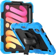 Nikcorp Vzdržljiv zaščitni ovitek za iPad Mini 6 8.3" z vrtljivim stojalom, držalom za pisalo in ramenskim pasom, moder