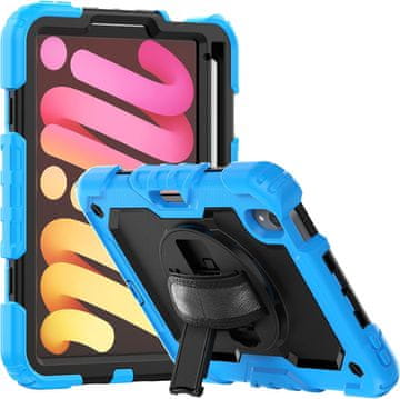 Nikcorp Vzdržljiv zaščitni ovitek za iPad Mini 6 8.3" z vrtljivim stojalom, držalom za pisalo in ramenskim pasom, moder