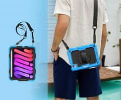 Nikcorp Vzdržljiv zaščitni ovitek za iPad Mini 6 8.3" z vrtljivim stojalom, držalom za pisalo in ramenskim pasom, moder