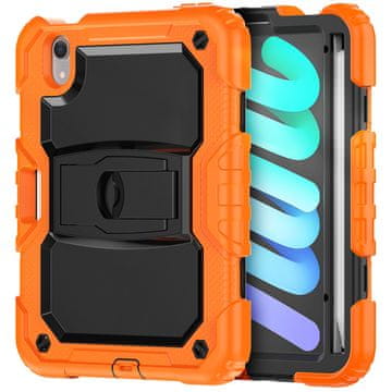 Nikcorp Vzdržljiv zaščitni etui za iPad Mini 6 8.3" z zložljivim stojalom, ročajem in snemljivim ramenskim pasom, oranžen