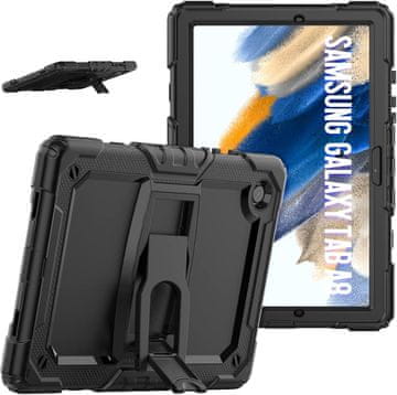 Nikcorp Vzdržljiv zaščitni etui za Samsung Galaxy Tab A8 10.5 z zložljivim stojalom, ročajem in snemljivim ramenskim pasom, črn