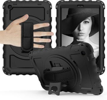 Nikcorp Vzdržljiv zaščitni etui za Samsung Galaxy Tab A 10.1, 360° vrtljivo stojalo, ročaj in nastavljiv pas za čez ramo, črn