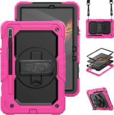 Nikcorp Vzdržljiv zaščitni ovitek za Samsung Galaxy S8 Ultra 14.6 z vrtljivim stojalom, držalom za pisalo in ramenskim pasom roza