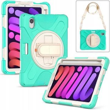 Nikcorp Vzdržljiv zaščitni etui za iPad Pro 5 12.9" z vrtljivim stojalom, ročajem in ramenskim pasom, mint barve