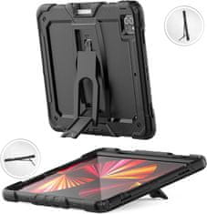 Nikcorp Vzdržljiv zaščitni ovitek za iPad Air 5/4 in Pro 11" s stojalom, ročajem, prostorom za pisalo in ramenskim pasom, črn