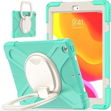 Nikcorp Oklepni etui za iPad 9/8/7 10.2" z vrtljivim 360° stojalom in ročajem, troslojna zaščita, mint barva