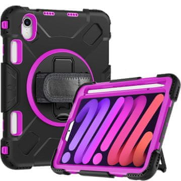 Nikcorp Vzdržljiv zaščitni etui za iPad Air 5/4 10.9" s 360° vrtljivim stojalom, ročajem in prostorom za pisalo, črn