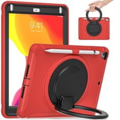 Nikcorp Vzdržljiv rdeč ovitek za iPad 10.2 (9/8/7 gen) s 360° vrtljivim stojalom, ročajem in prostorom za pisalo
