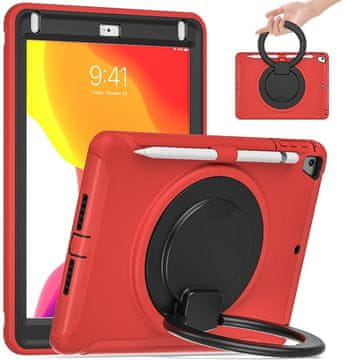 Nikcorp Vzdržljiv rdeč ovitek za iPad 10.2 (9/8/7 gen) s 360° vrtljivim stojalom, ročajem in prostorom za pisalo