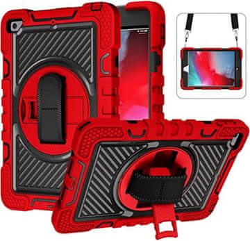 Nikcorp Vzdržljiv zaščitni etui za iPad Mini 5/4 7.9" z vrtljivim stojalom, ročajem in ramenskim pasom, rdeč