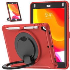 Nikcorp Vzdržljiv rdeč ovitek za iPad 10.2 (9/8/7 gen) s 360° vrtljivim stojalom, ročajem in prostorom za pisalo