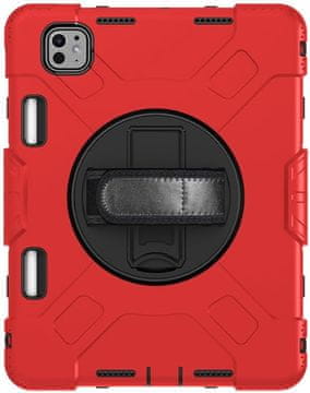Nikcorp Vzdržljiv rdeč ovitek za iPad Pro 12.9 z vrtljivim stojalom, ročajem in prostorom za pisalo, troslojna zaščita