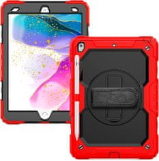Nikcorp Vzdržljiv zaščitni ovitek za iPad Pro 12.9 z vrtljivim stojalom, ročajem in snemljivim ramenskim pasom, rdeč
